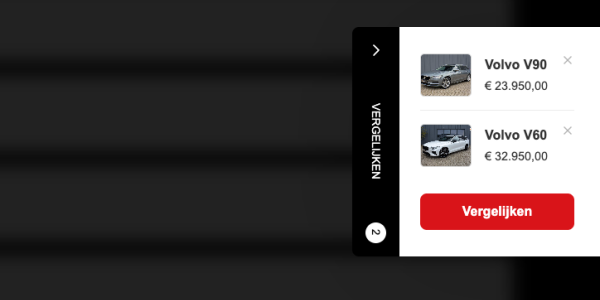Voorbeeld van het sidepanel van de de vergelijkingswidget met daarin twee auto's